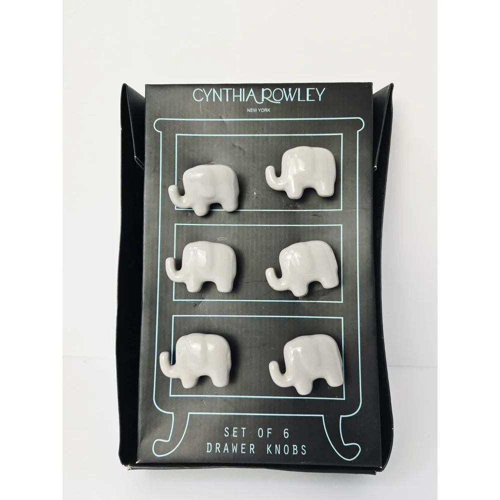Cynthia Rowley set of 6 Drawer Knobs New ceramic elephant kids bedroom nursery